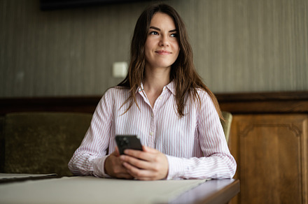 Young beautiful brunette woman sit in coffee shop cafe restauran, a Person Photo by AS photostudio