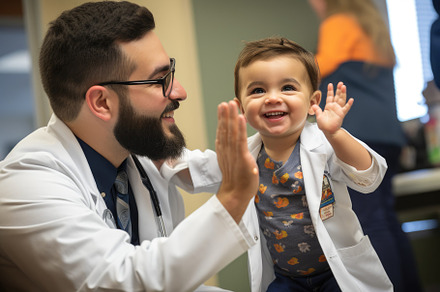 Doctor giving high five to a little, a Photo by Iftikhar Alam