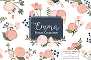 Navy & Pink Floral Clipart & Vectors, an Illustration by Amanda Ilkov (Thumbnail 1 of 3)