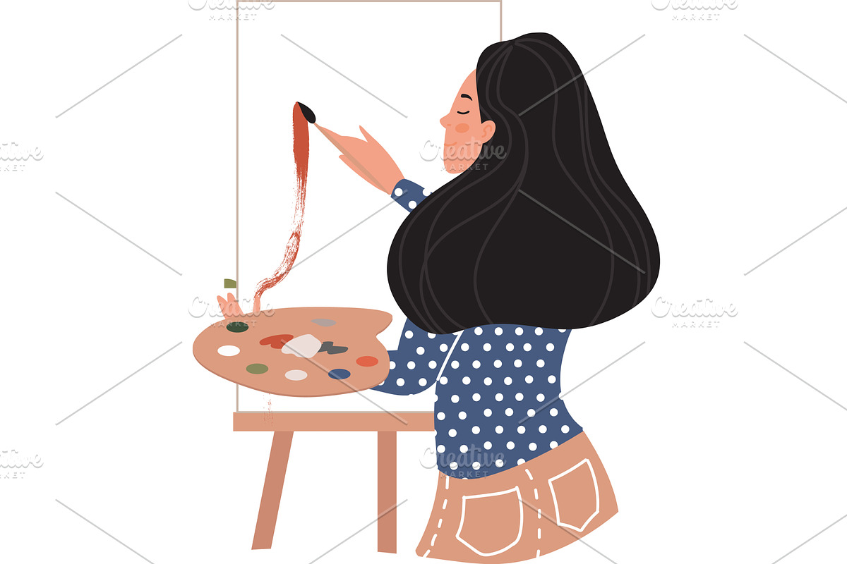woman painting picture on canvas, an Illustration by vectorpointstudio