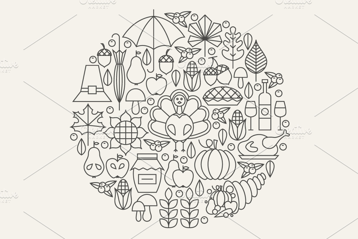 Thanksgiving Line Art Icons, an Outline Icon by Anna_leni (Photo 6 of 6)