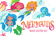 Mermaids - magic vector set, an Animal Illustration by Beauty Drops (Thumbnail 1 of 12)