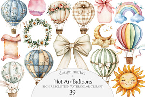 Hot Air Balloons Clipart, an Illustration by Design Market