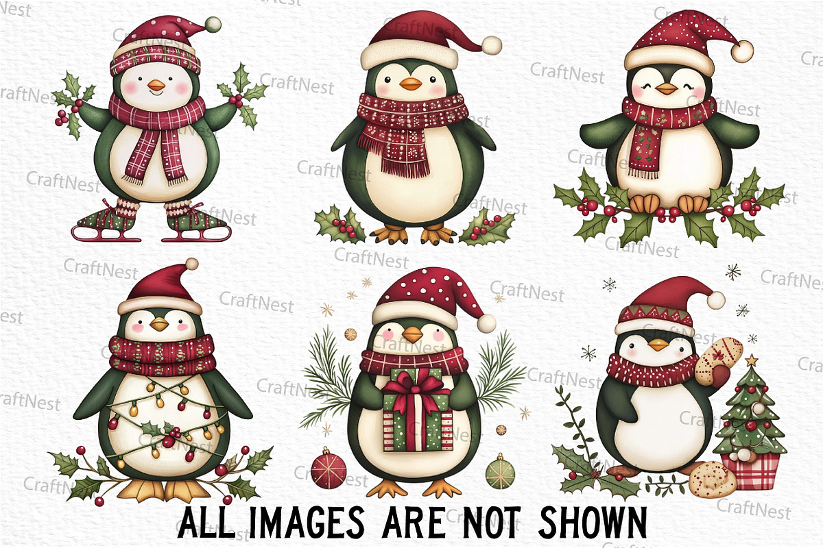Quirky Christmas Penguin Clipart, an Illustration by Craft Nest (Photo 4 of 6)
