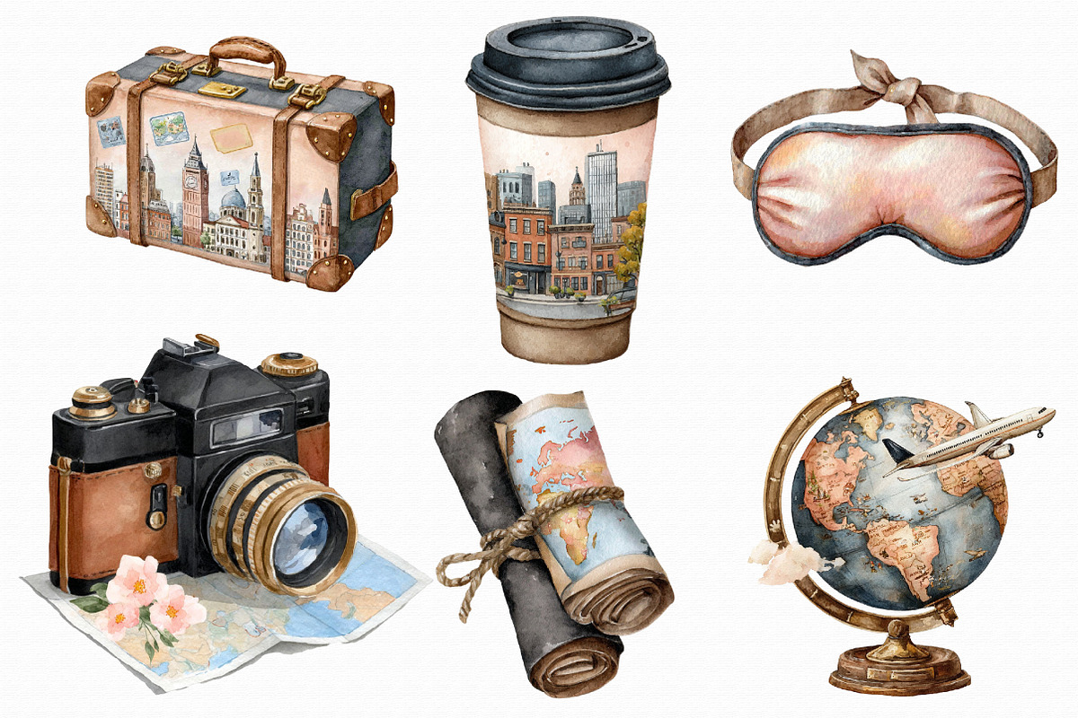 Watercolor Travel clipart, an Illustration by Libby Wishes (Photo 4 of 4)