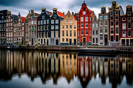 Amsterdam canal with colorful houses, a Photo by Iftikhar Alam