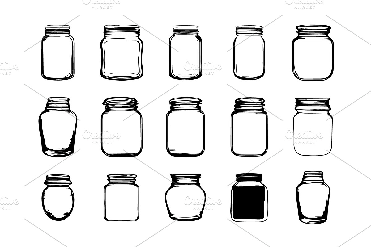 vintage jar set editable vector, an Illustration by e-artdesign