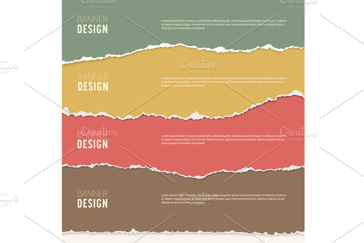 Torn paper banners. Color ripped, an Illustration by Frogella