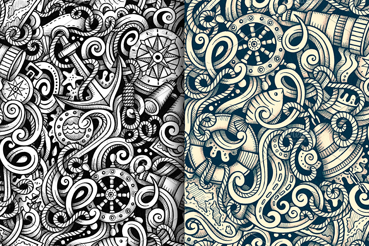 Nautical Graphics Doodles Patterns, an Object Illustration by BALABOLKA (Photo 3 of 6)