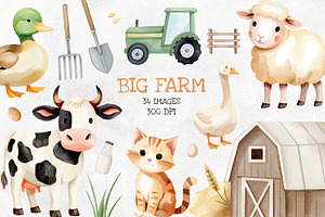 Watercolor Farm Clipart. 34 Elements, an Animal Illustration by Hanna's ArtLab