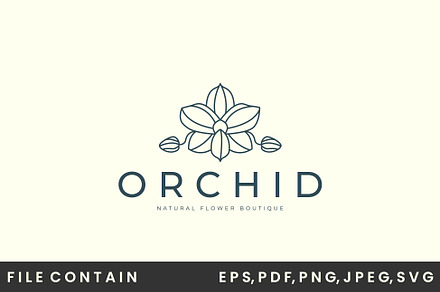 orchid flower logo line art vector