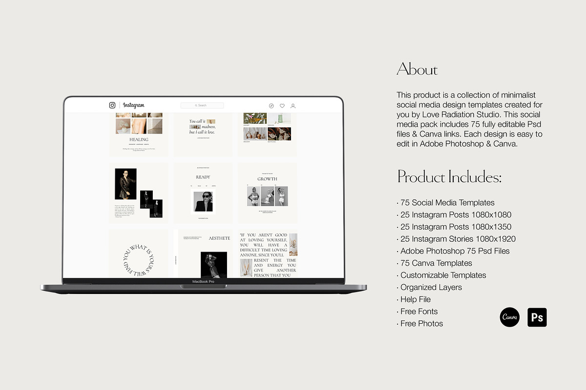 CANVA PS Instagram Posts Templates, a Social Media Template by Love Radiation Studio (Photo 3 of 20)