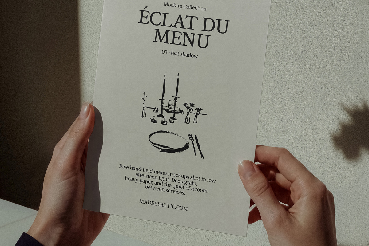Menu Mockup PSD, Daylight · 03, a Merchandise Mockup by Made by Attic (Photo 3 of 3)