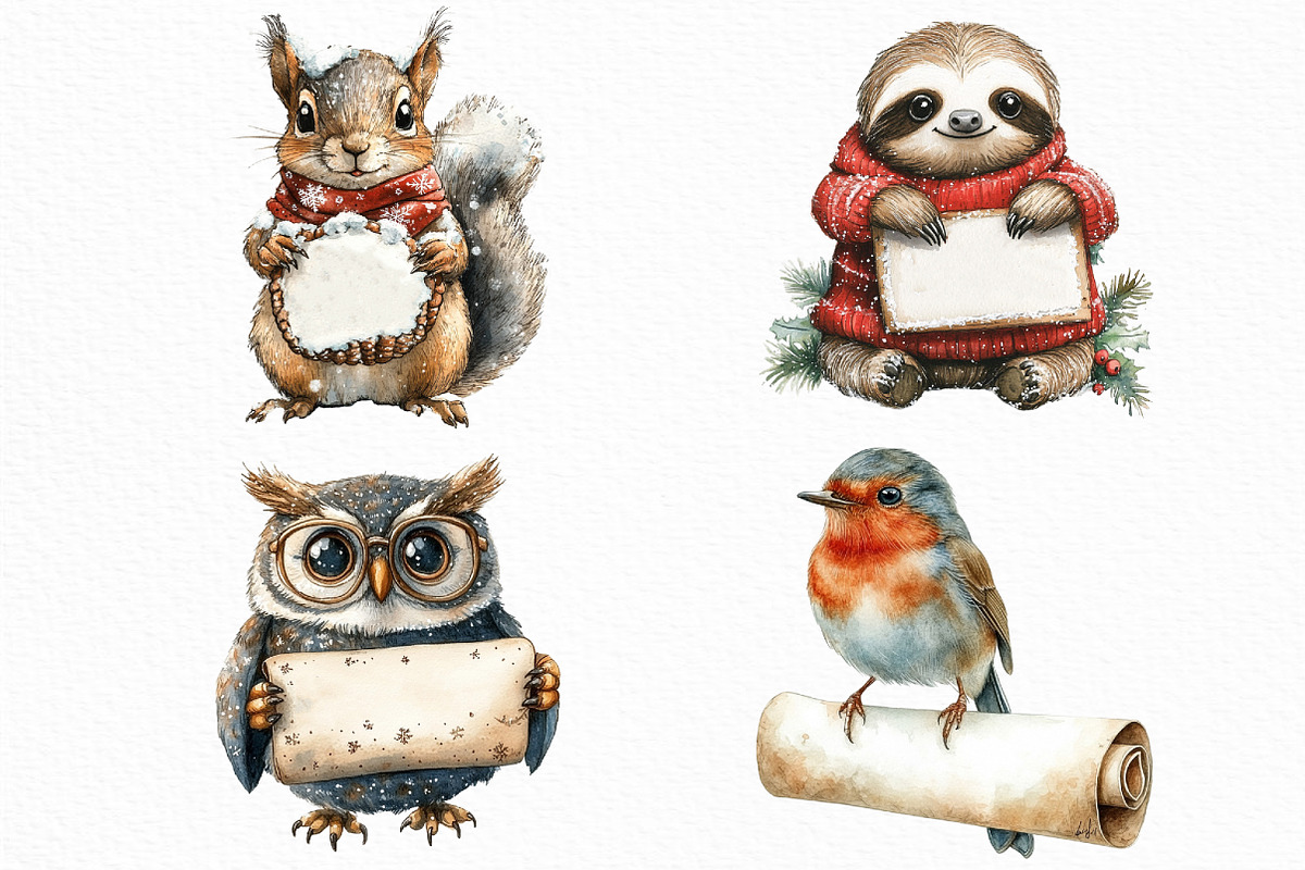 Animals Holding Merry Christmas Sign, an Illustration by Craft Nest (Photo 3 of 6)