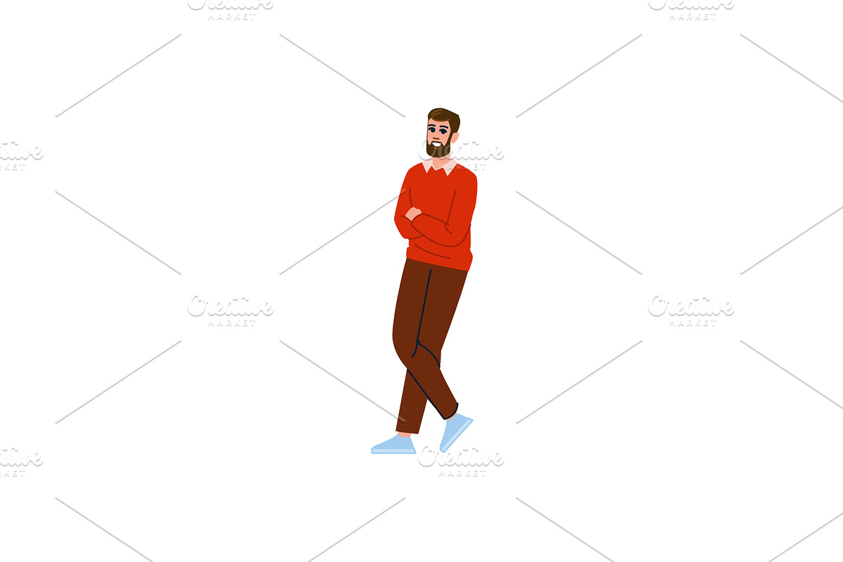 Smiling bearded man crossing legs, a Person Illustration by pikepicture