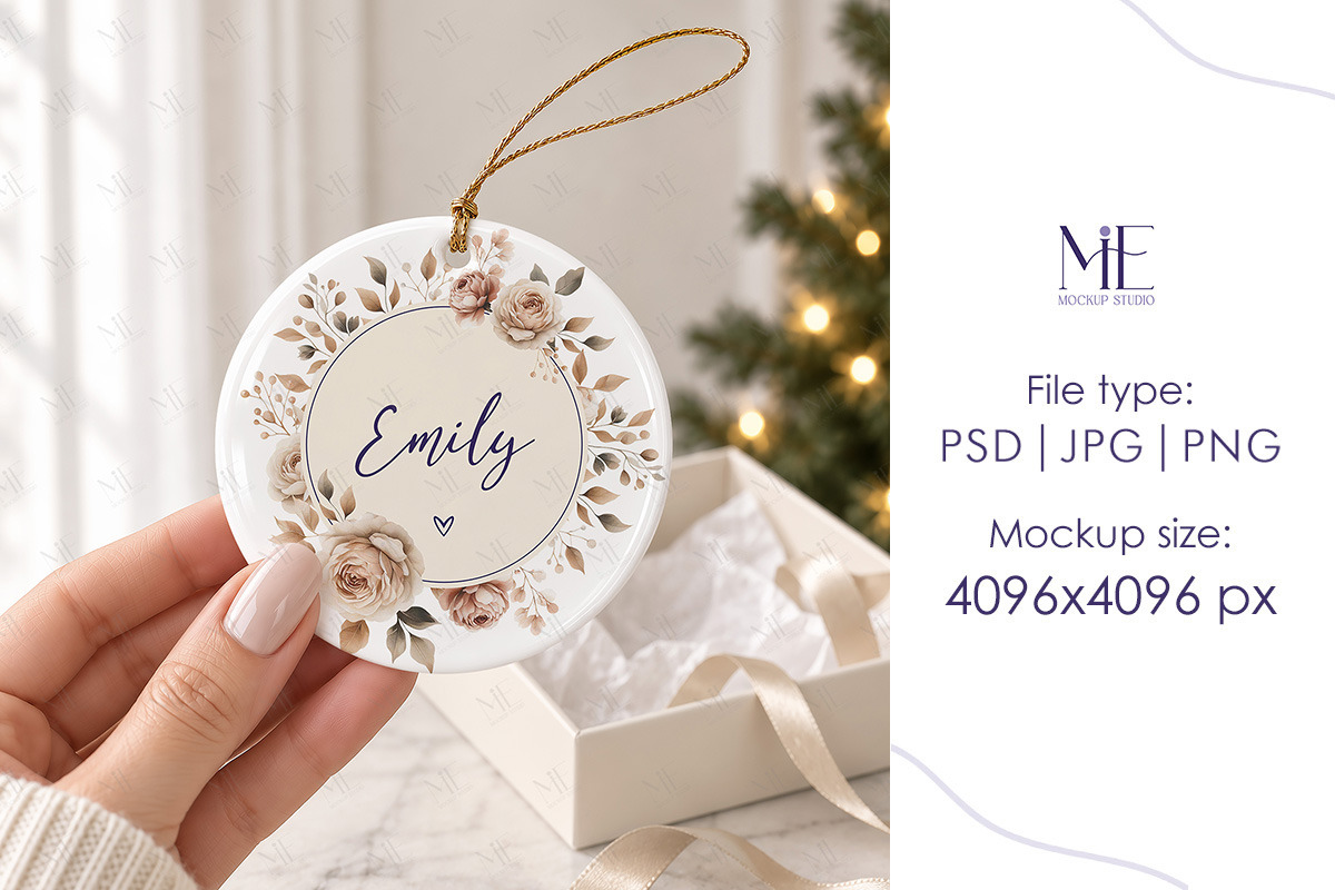 Christmas Ceramic Ornament Mockup, a Merchandise Mockup by Mie Mockup Studio (Photo 6 of 7)