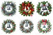 Watercolor Christmas Wreath Bell Cli, an Illustration by DreamPrint404 (Thumbnail 2 of 7)
