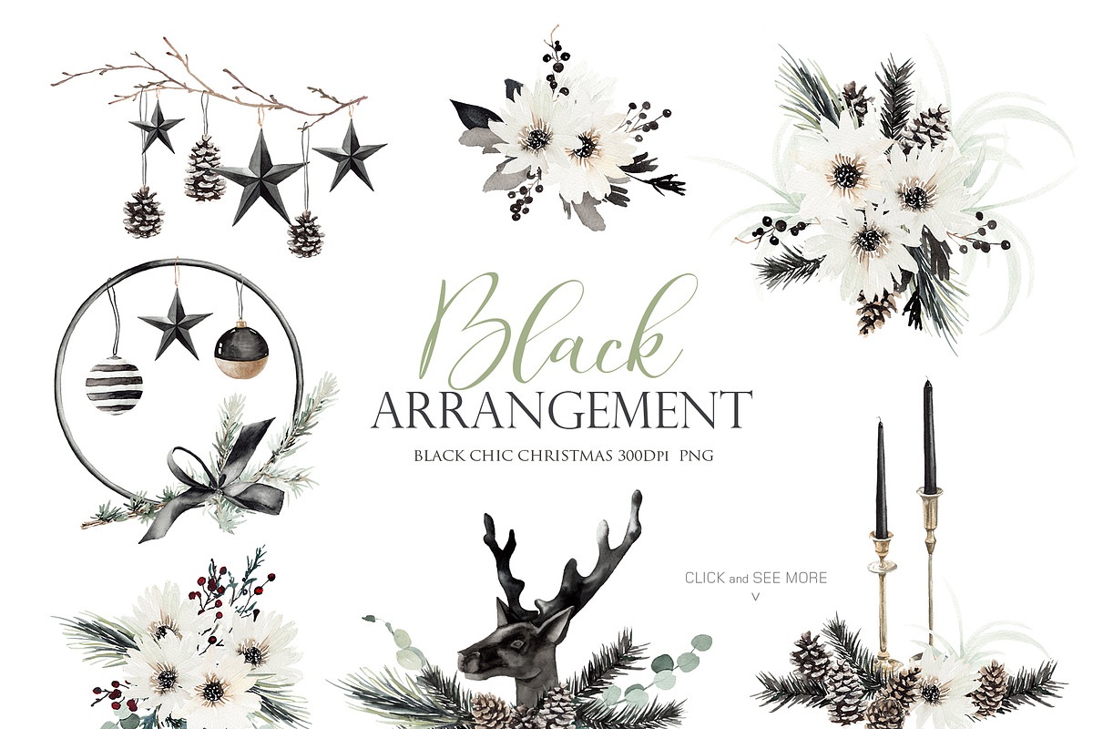 Watercolor clipart - Black Christmas, an Object Illustration by Beigetime (Photo 3 of 9)