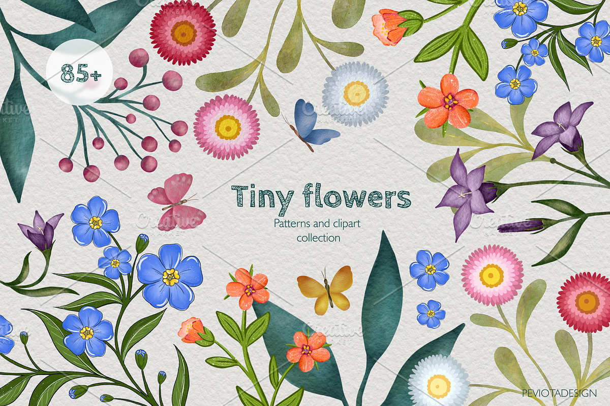 Tiny flowers, butterflies and leaves, a Seasonal Illustration by Peviotadesign (Photo 1 of 8)