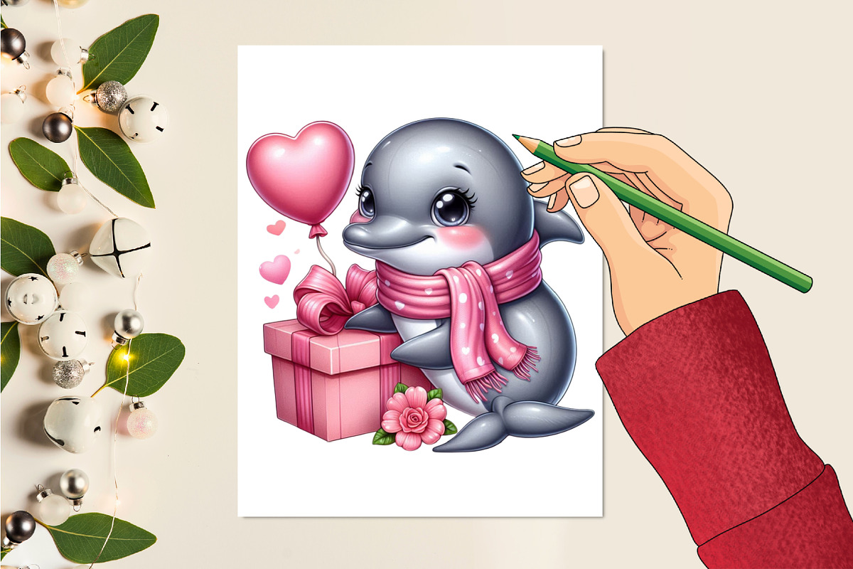 Valentine Cute Dolphin Clipart, a Seasonal Illustration by Craft Nest (Photo 4 of 5)