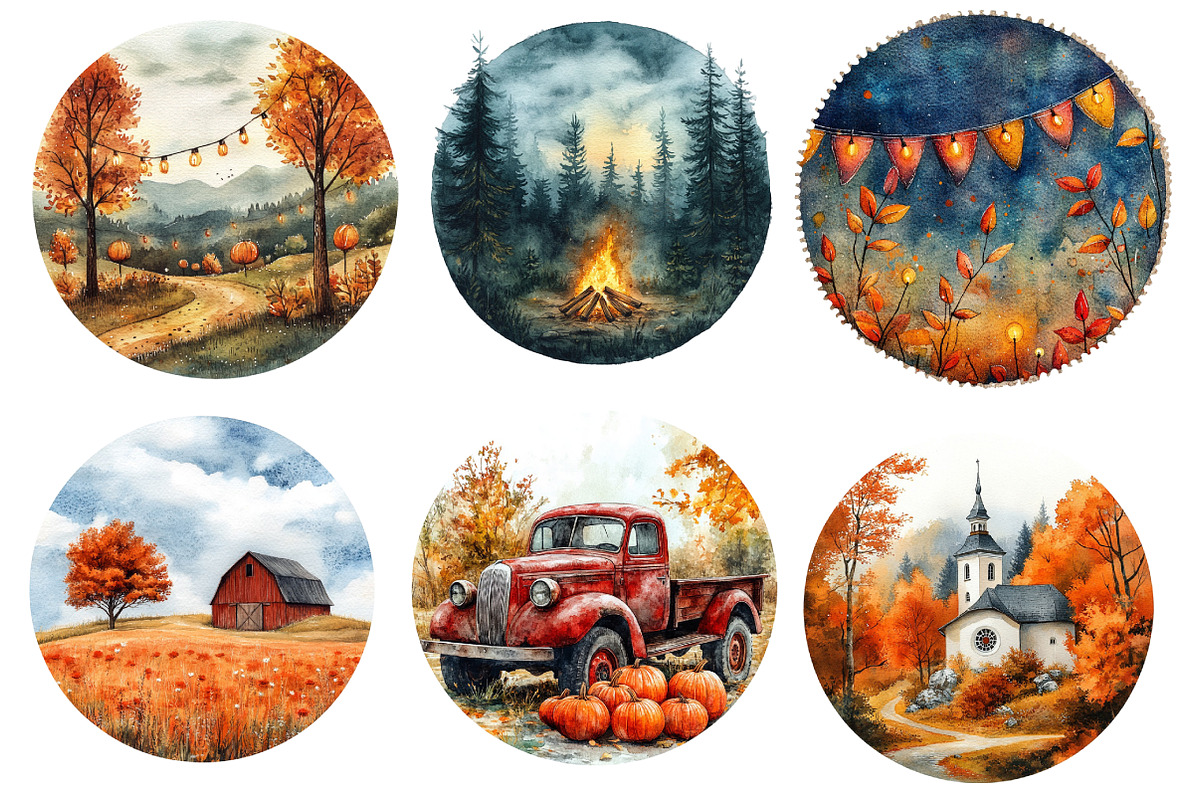 Retro 1930s Autumn Round Clipart, an Illustration by Designworld (Photo 3 of 5)