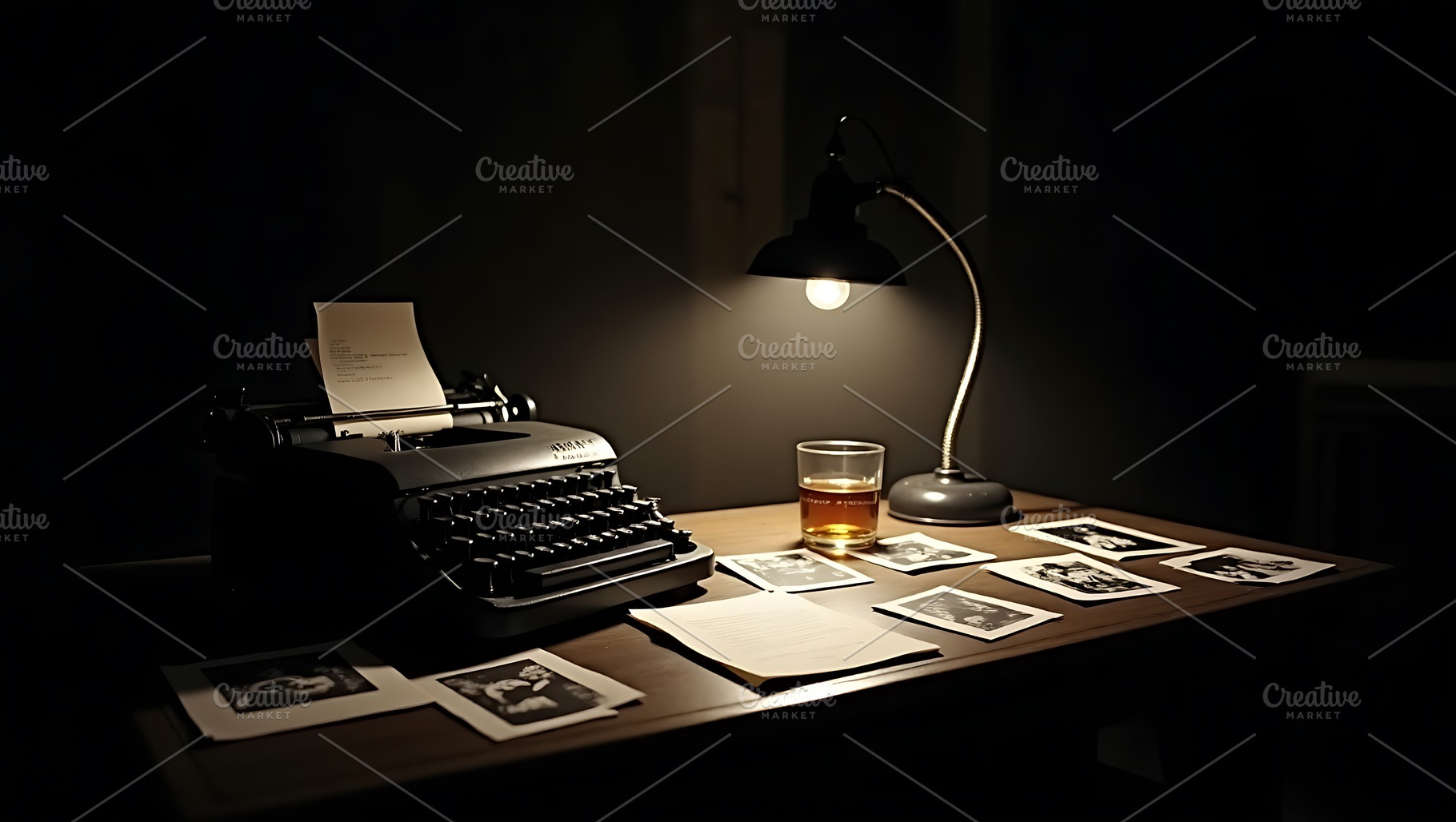 Vintage Typewriter Desk with Lamp, a School & Education Photo by Artonix