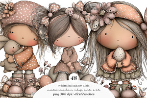 Whimsical easter girl clipart, an Illustration by SinaCreation