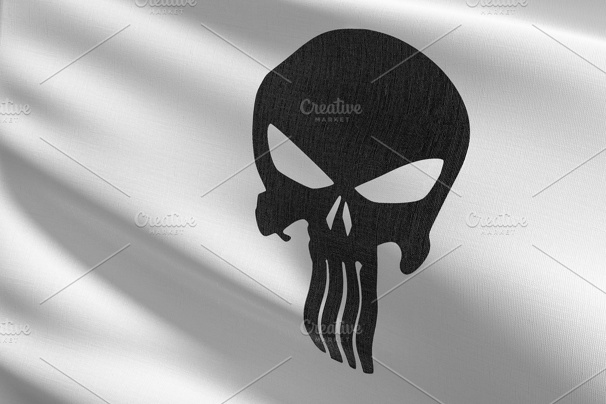 Punisher Skull flag blowing in the wind. 3D rendering illustrati, a Texture Illustration by Tampatra