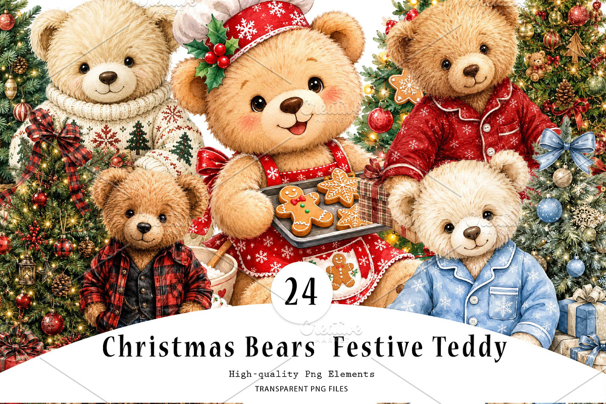 Christmas Bears Festive Teddy, a Seasonal Illustration by CreationArt (Photo 1 of 5)
