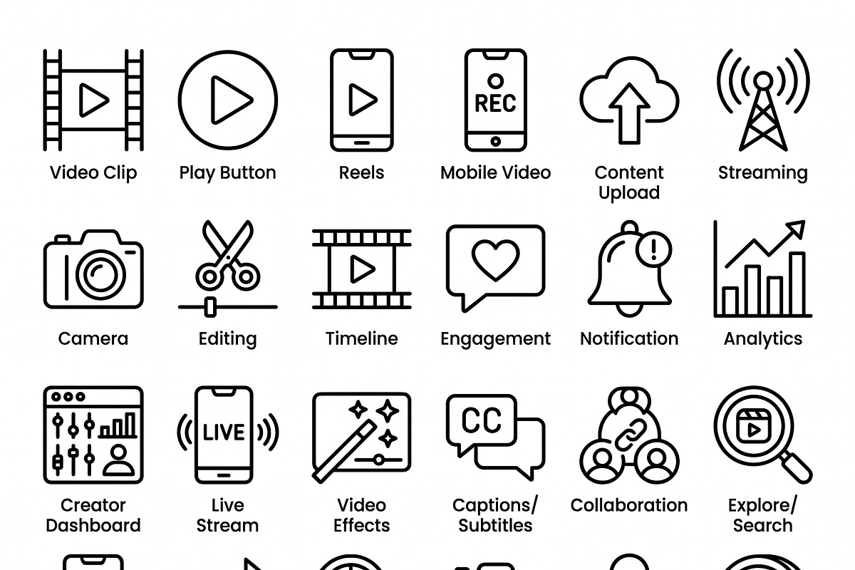 38 Vector Short Video Content Icons, an Outline Icon by adenpinkstore (Photo 10 of 10)