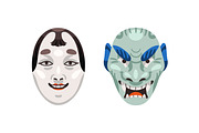 Japanese Kabuki theater masks set, a Decorative Illustration by PaperTrident (Thumbnail 2 of 7)