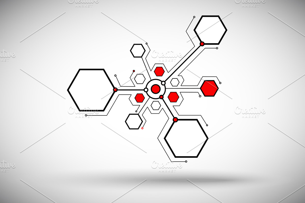 Circle is connected with three cells, a Technology Illustration by NickSorl Shop