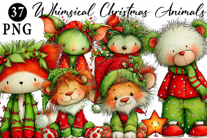 Whimsical Christmas Animals Clipart, an Illustration by Daily.Designs