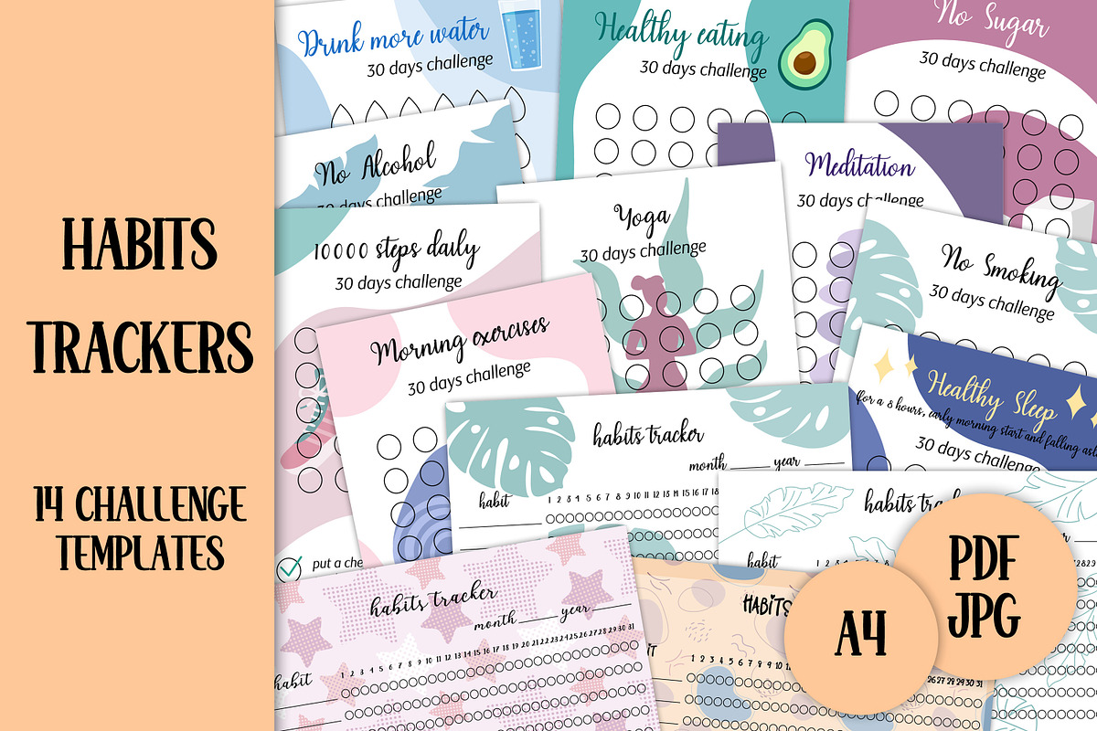 Habits Trackers Templates A4 PDF, a Stationery Template by AnnaViolet_store (Photo 1 of 9)