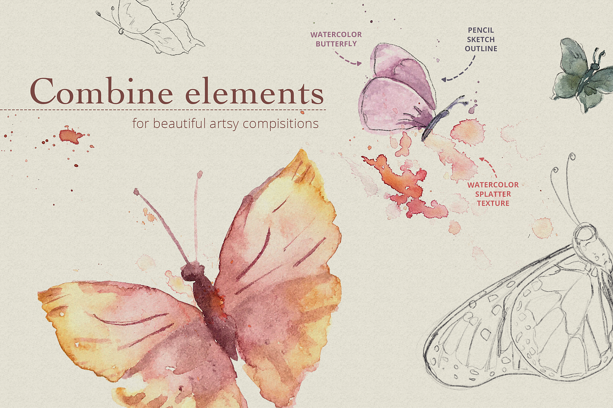 Butterfly Watercolor & Sketches, a Texture Illustration by plaidGecko (Photo 5 of 5)