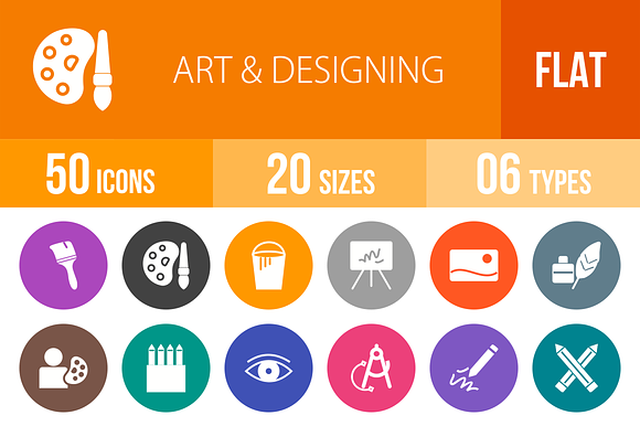 50 Art Designing Flat Round Icons