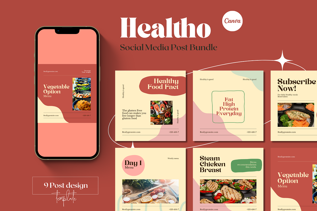 Healtho -Social Media Template Canva, a Social Media Template by Ibrahima_Studio (Photo 1 of 5)