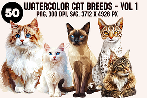 Watercolor Cat Breeds – Volume 1, an Animal Illustration by PrintHaven Designs