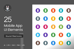 25 Mobile App UI Elements Flat Round, an Icon by IconBunny