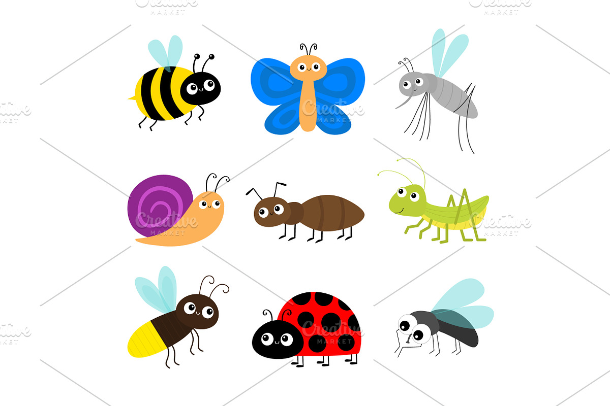 Cute cartoon insect set., an Animal Illustration by Worldofvector