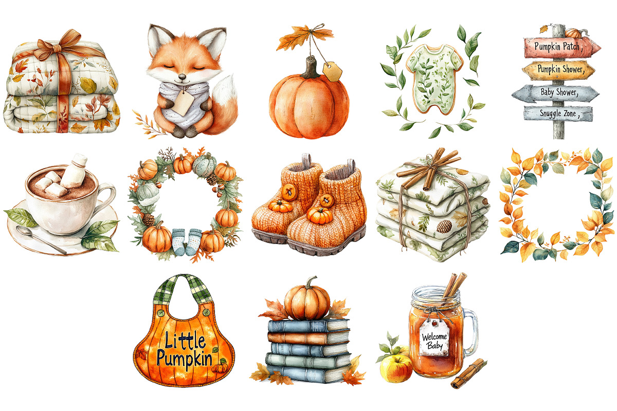 Watercolor Autumn Baby Shower PNG, an Illustration by Craft Nest (Photo 3 of 4)