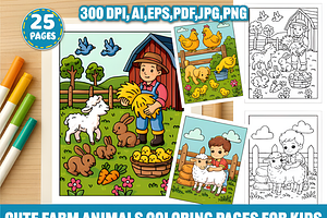 Cute Farm Animals Coloring Page, an Animal Illustration by Coco Bloom