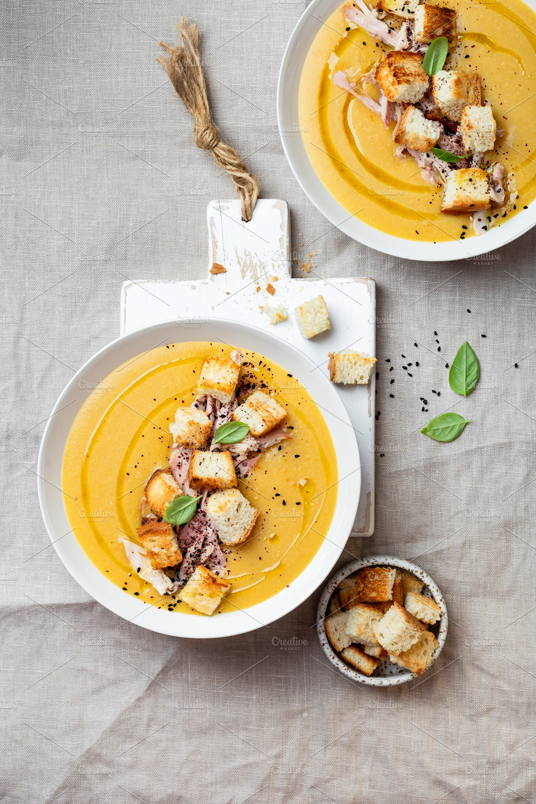 lentil cream soup with croutons, a Food & Drink Photo by Marina_Pronina