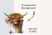 Watercolor Highland Cow With Sunflow, an Animal Illustration by TimCanvaTemplate (Thumbnail 4 of 4)