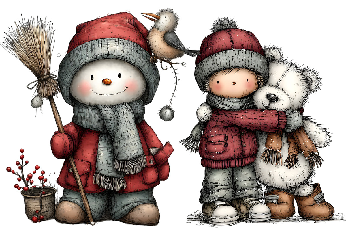 Whimsical Christmas Snowman Clipart, an Illustration by DreamArtGraphic (Photo 3 of 5)