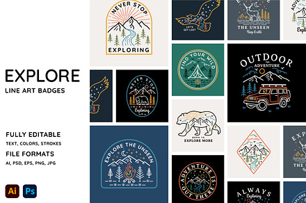 Explore line art badges