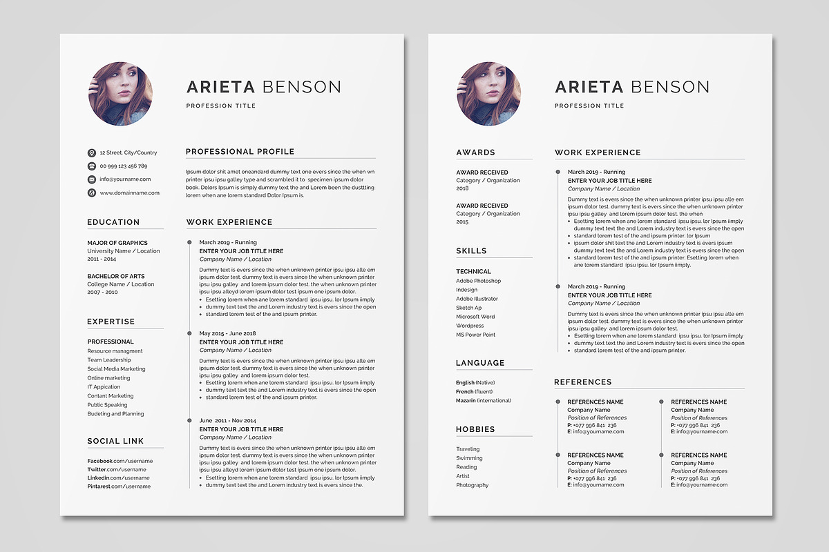 Resume Template / CV, a Resume Template by Creatune (Photo 2 of 6)