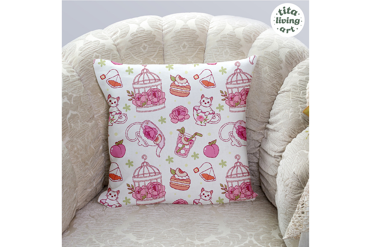 Peach Tea Time Seamless Pattern, a Food Illustration by TitaLivingArt (Photo 7 of 10)