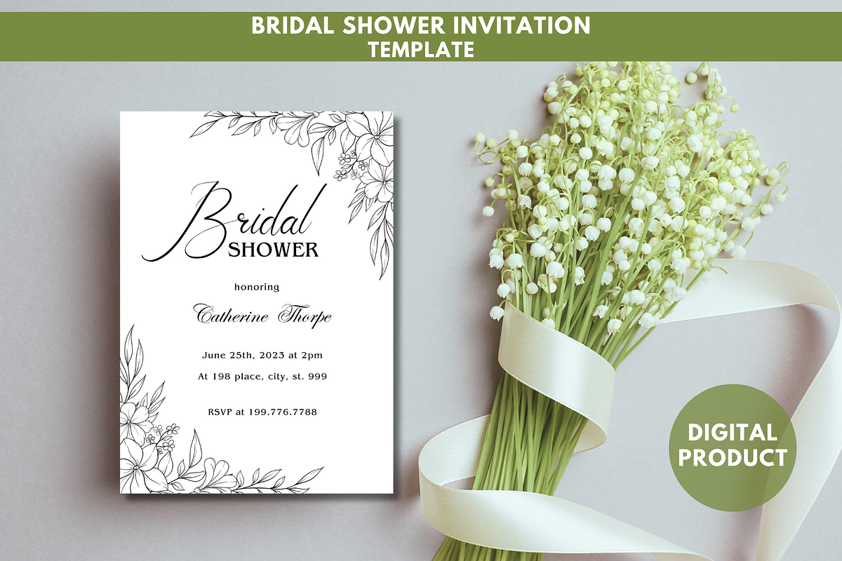 Bridal Shower Invitation Template, an Invitation Template by SimoDigitalArt (Photo 1 of 10)