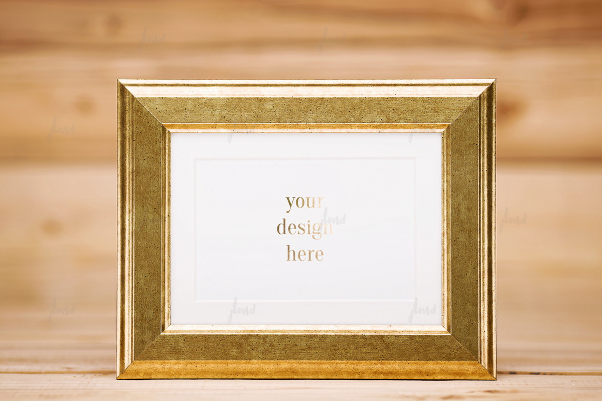 Golden frame on wood background, a Print Template by JustLikeMyDesktop (Photo 1 of 2)